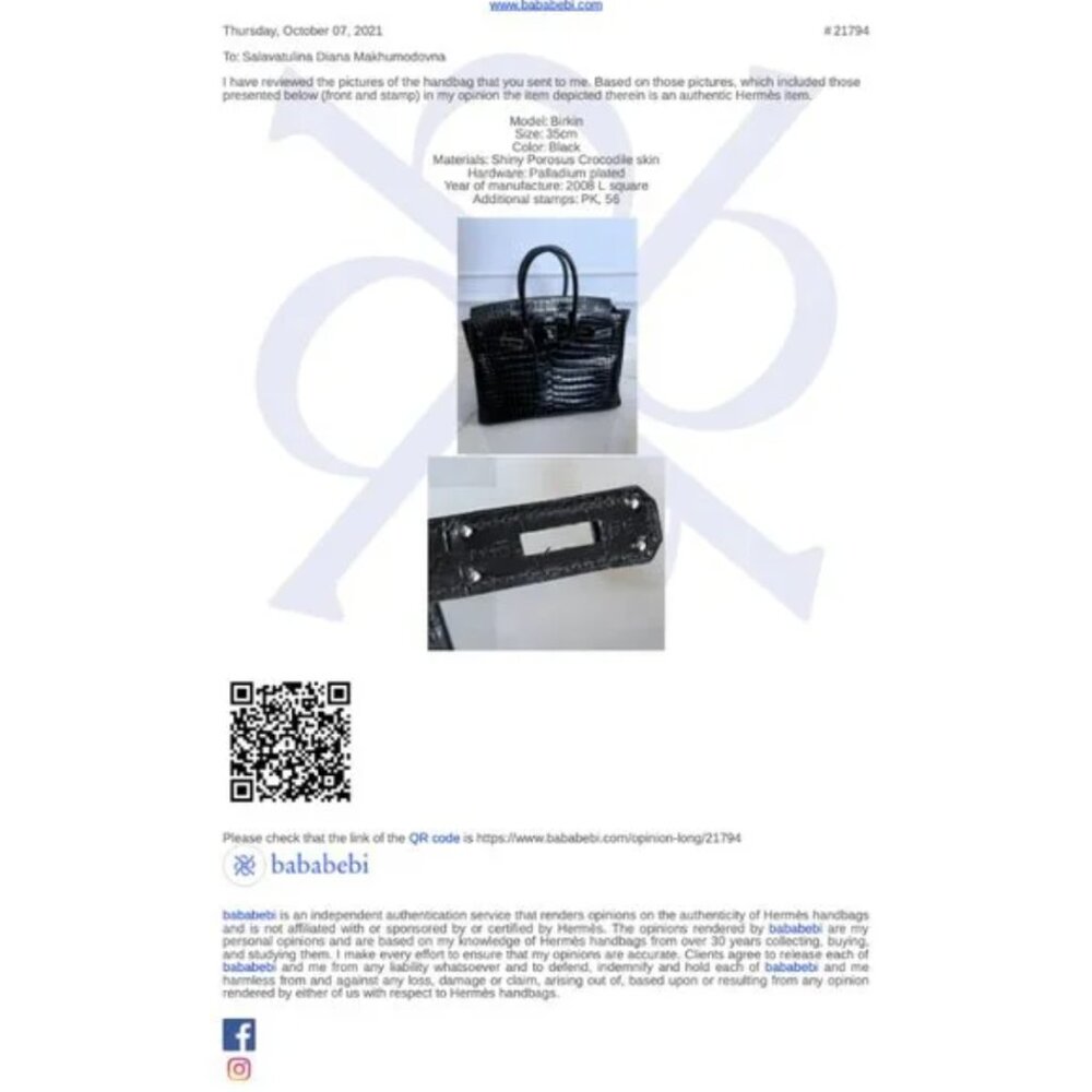 Hermes Shiny Porosus Crocodile Skin Birkin 35 w Palladium HW in Noir or Black - Picture 13 of 13